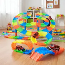 Kit 1 Carrinho com 70 cm De Pista Trilha Maluca brinquedo interativo educativo e para coordenação motora com 56 pç