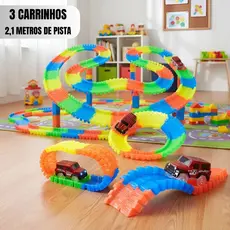 Kit 3 Carrinho E 2,1 Metros De Pista Trilha Maluca brinquedo interativo educativo e para coordenação motora com 168 pç