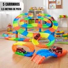 Kit 5 Carrinho E 3,5 Metros De Pista Trilha Maluca brinquedo interativo educativo e para coordenação motora com 280 pç