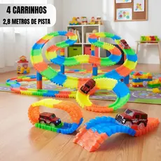 Kit 4 Carrinho E 2,8 Metros De Pista Trilha Maluca brinquedo interativo educativo e para coordenação motora com 224 pç