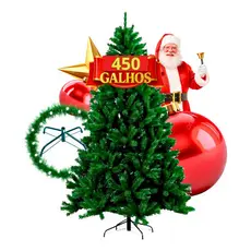 Árvore De Natal Tradicional Pinheiro Verde 1,5 Cm 450 Galhos Cheios Premium luxo Decoração Natalina Pé De Ferro Grande
