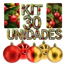 Kit com 30 Bolas De arvore de Natal 5cm Enfeites Bolinhas Decorativas Dourado e vermelha decoração