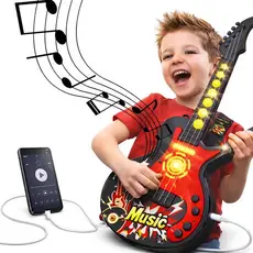 Guitarra Infantil Elétrica Com Microfone E Luz Interativa e educativa para crianças com conexão com celular e tablet
