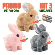 Coelhinho de Páscoa Coelho Musical Anda E Pula presente interativo - Kit com 3 unidades