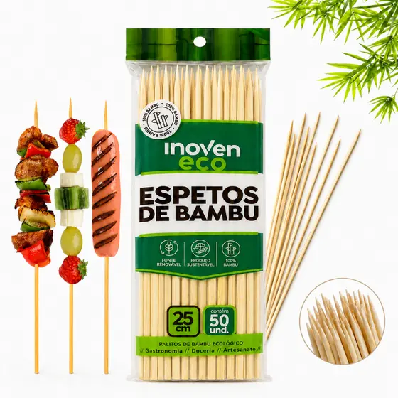 Kit 50/300/500 Palitos Espeto Bambu 25cm P/ Churrasco Buffet Eventos Restaurante