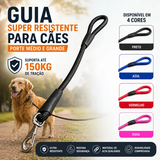 Guia Coleira Cães Medio Grande Porte Reforçada PitBull Rotweiller Peitoral Adestramento 3 Tamanhos
