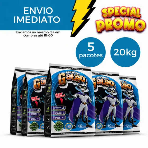 Areia Fina Sanitária Higiênica Para Gatos Anti Odor 20kg Total Extra Fina Promoção Barato Pipicat