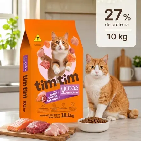 Ração Premium 10,1kg Frango Carne Peixe para Gatos Todos Portes Alta Nutrição 27% Proteina Promoção Filhotes e Adultos