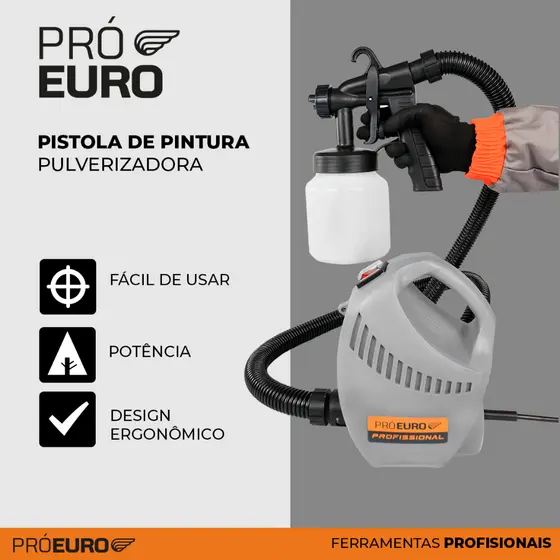 Pistola de Pintura Elétrica 650W com Alça HVLP 1000ml 3 padrões de pulverização 220V Pró Euro