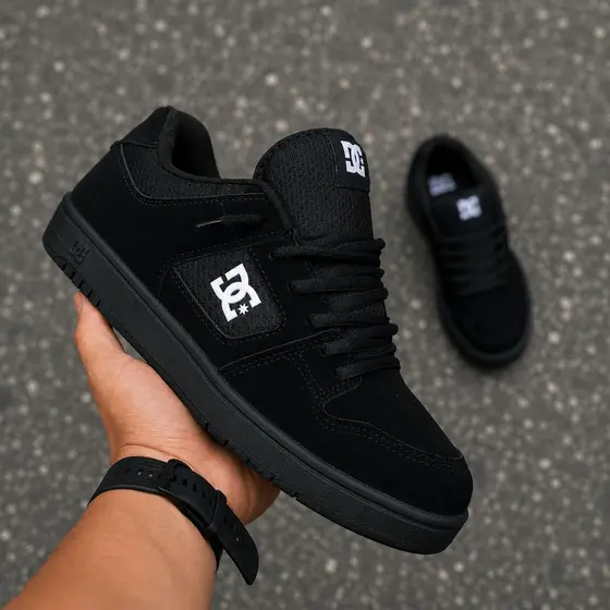 Tenis casual masculino e feminino skatista preto e branco