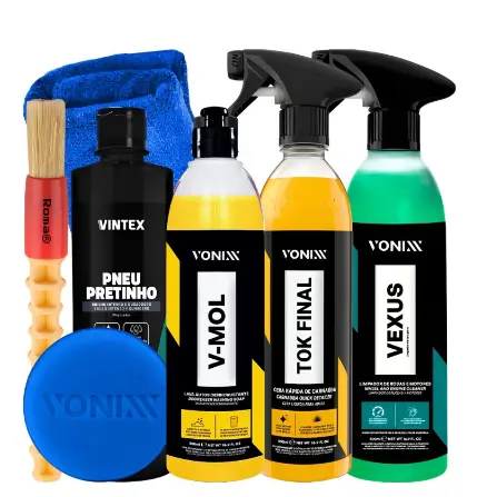 Kit Vonixx Shampoo V-mol Cera Tok Final Vexus Pneu Pretinho Completo