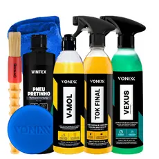 Kit Vonixx Shampoo V-mol Cera Tok Final Vexus Pneu Pretinho Completo