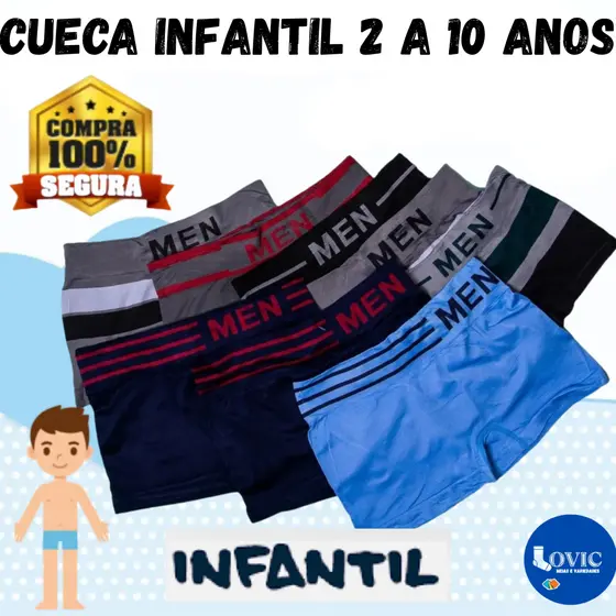 Kit 10 ou 5 Cuecas Box Boxer Microfibra Infantil Juvenil MEN Boy Criança Bebê Masculino
