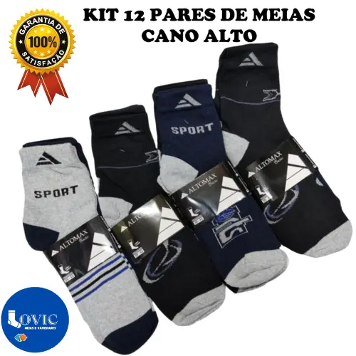 Kit Até 12 Pares de Meias Masculina Cano Longo Grosso MEN Confortável