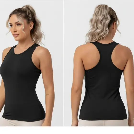 Regata Feminina Nadador Suplex Premium Decote Redondo Elegante Academia