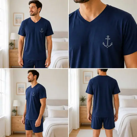 Pijama Masculino Conjunto Adulto Curto Malha Premium | Confortável Macio
