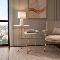 Kit 2 Mesas de Cabeceira MDF Pés Tripé Aço Rosé Gold Para Quarto Sala De Estar Hall De Entrada