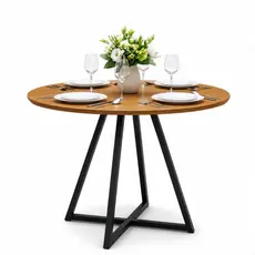 Mesa de Jantar Redonda 90x90 MDF Industrial Moderna Pés Aço Preto Cozinha, Apartamento Área Gourmet