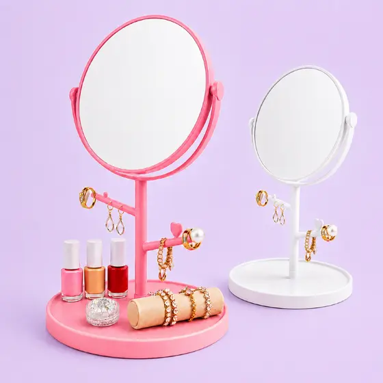 MINI Espelho Para Penteadeira com Porta Joias e Brincos | MINI Espelho de Mesa com Suporte e Organizador