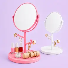 MINI Espelho Para Penteadeira com Porta Joias e Brincos | MINI Espelho de Mesa com Suporte e Organizador