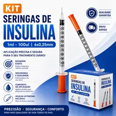 Seringa de Insulina Agulha Fixa Ultra Fina 1ml 100UI - 6,0x25mm Para Insulina Botox e Peptídeos