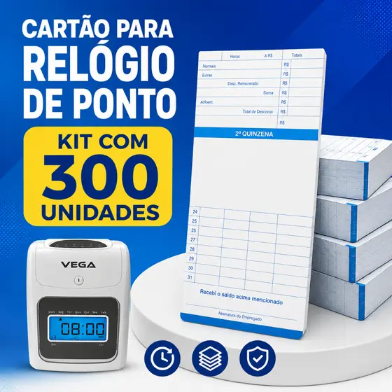 300 Cartões de Ponto Relógio De Ponto Henry Vega