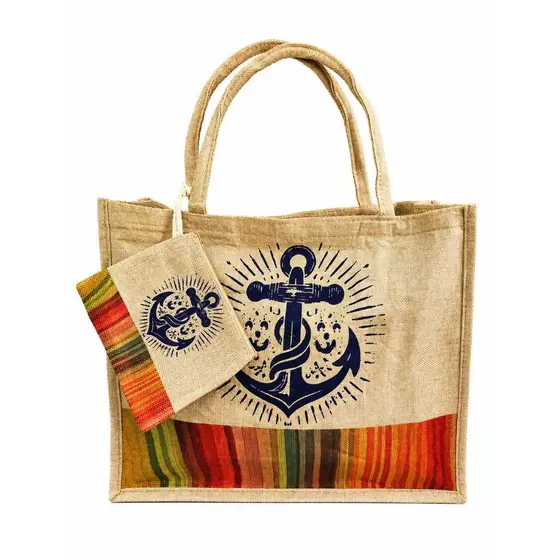 Kit Bolsa Feminina Juta Praia Com Mini Necessaire Combinando Várias Estampas