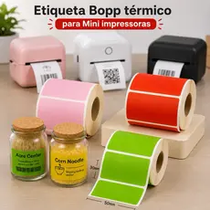 Etiqueta Bopp térmica 50x30mm para Mini impressoras portáteis El com 10 metros (303 etiquetas )