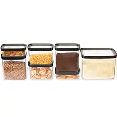 7 Potes organizadores herméticos de luxo para mantimentos e utilidades domésticas na cor preta