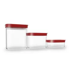 Kit com três peças anti impacto - Potes herméticos para mantimentos na cor vermelha