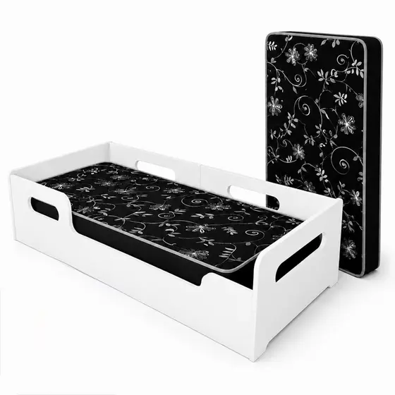Cama Montessori Solteiro 190cm Branco e Rosê com Colchão Incluso 188x88cm Espuma D33 Bipartida – Segurança e Conforto