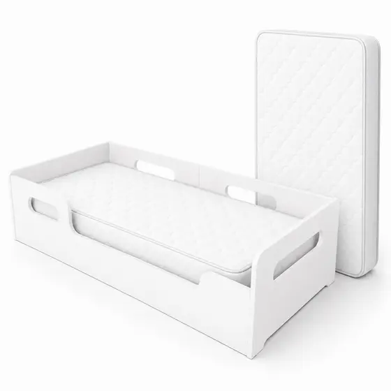 Cama Infantil 153 Estilo Montessori Rosê e Branco com Grade e Estrutura Segura