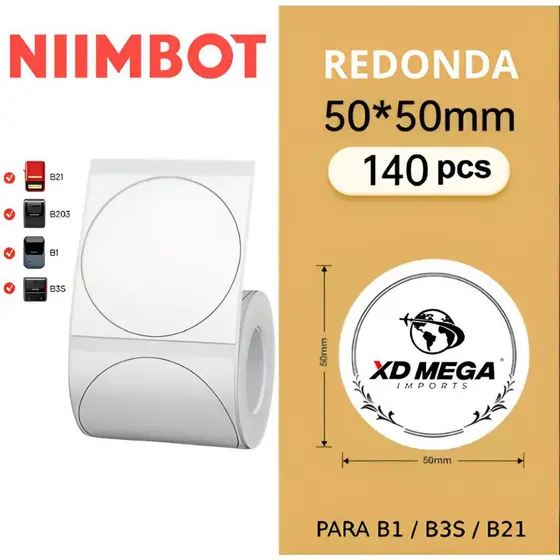 Etiqueta Redonda 50x50mm Branca (140un) Niimbot B1/b21/b3s