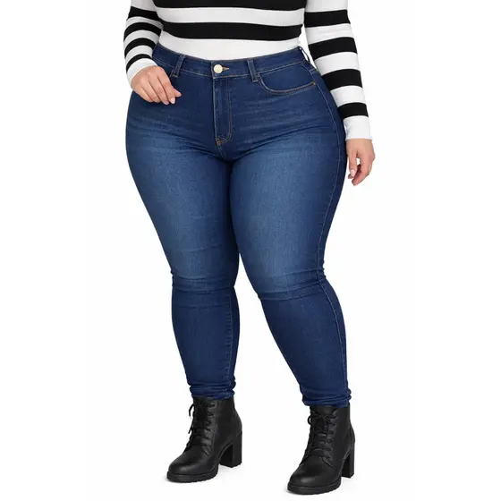 Calça Jeans Plus Size Feminina Cintura Alta com elastano