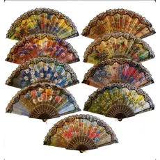 12 Leque de mão chinês com Flores