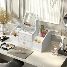Porta Maquiagem Organizador de Cosméticos com Espelho e 2 Gavetas Estilo Moderno