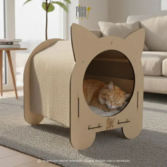 Casinha Gato Arranhador Caminha Tóca Pet Luxo Mdf Casa Cama