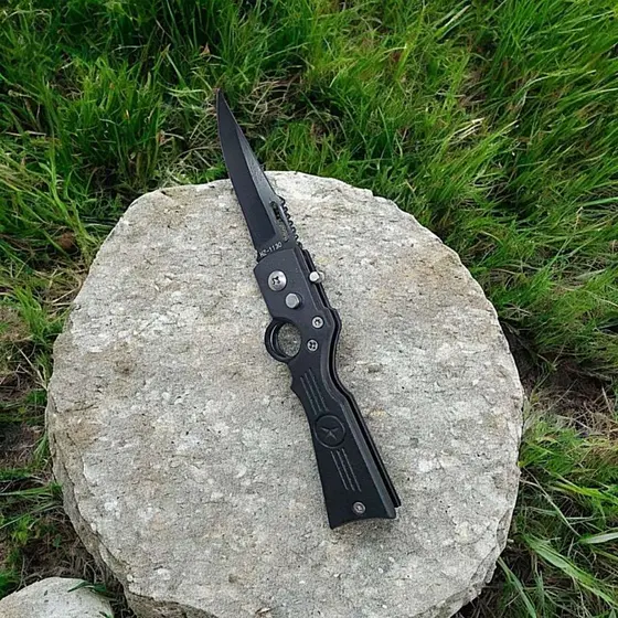 Canivete Automático Com Trava Militar Saque Rápido Aço Inox Preto 16 cm Pesca Camping Trilha