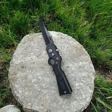 Canivete Automático Com Trava Militar Saque Rápido Aço Inox Preto 16 cm Pesca Camping Trilha