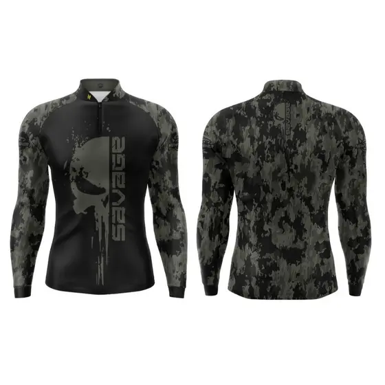 Camisa Camiseta de Camuflada Savage Gola Zíper Proteção Solar UV New Fisher NF07