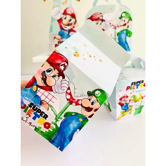 KIT COM 20 CAIXINHAS - Super Mário + 15 LACRES ADESIVOS NO TEMA