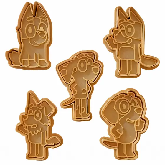 Kit 5 Cortadores de Biscoito Bluey e Amigos 9cm Cortador Cookie Pasta Americana Bolacha