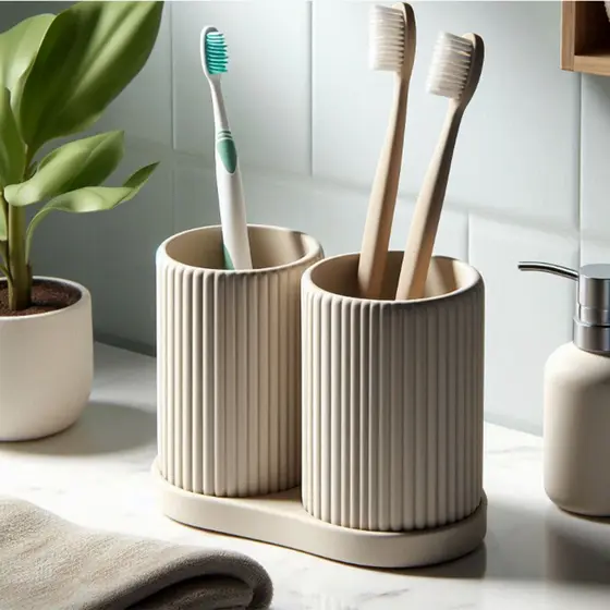 Porta Escovas Duplo Plastico com Design Moderno e Minimalista para Banheiro
