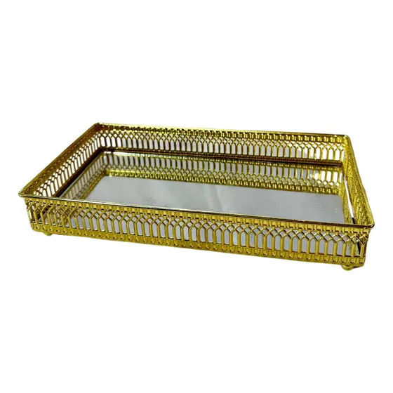 Bandeja Dourada Metal Retangular 24,5x12,5x4,5cm Mart