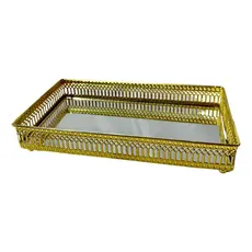 Bandeja Dourada Metal Retangular 24,5x12,5x4,5cm Mart