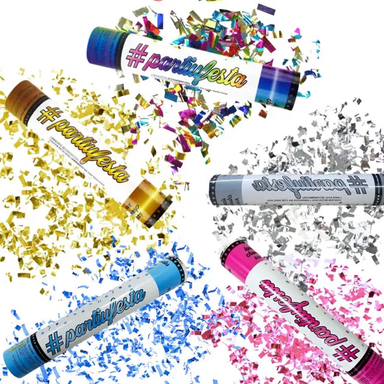 Lança Confetes Metalizado 30cm Dourado Prata Colorido Rosa Azul Festas Reveillon Aniversarios