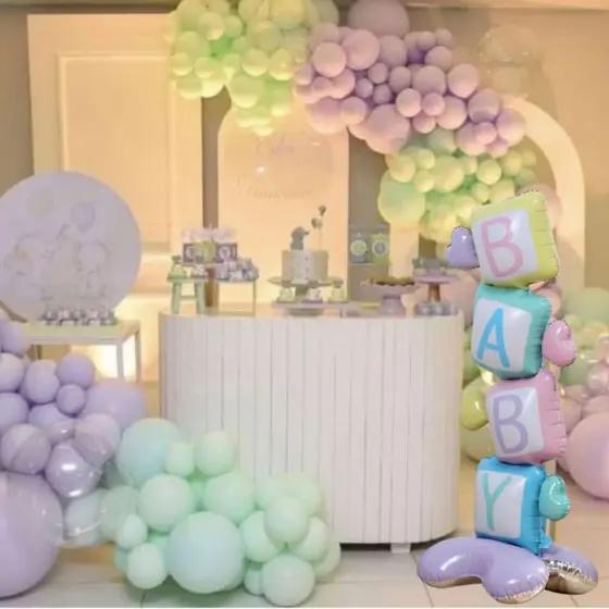 Balão Metalizado de 1,14cm de altura para chá revelação maternidade e decoração de chá de bebê