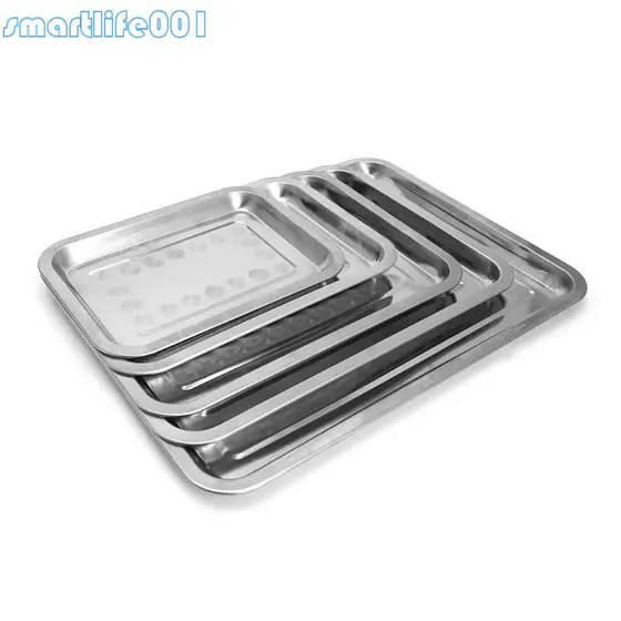 S * Placa Retangular Aço Inoxidável Churrasco Bandeja Peixe Grelhado Recipiente Para