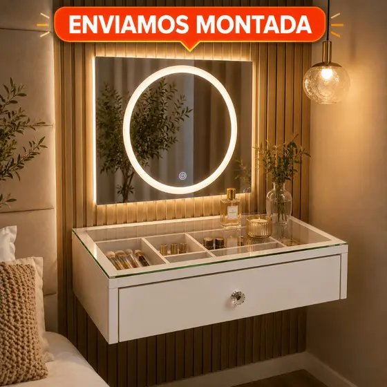Penteadeira de vidro escrivaninha 90cm para maquiagem com gaveta