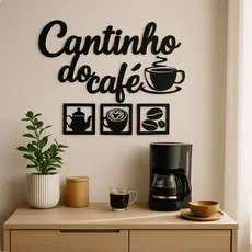 Kit Cantinho Do Café Mdf Preto 30x30cm